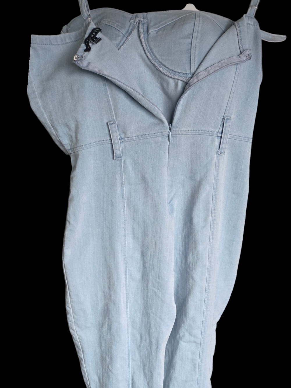 Haute Monde Light Blue Denim Belted Jumpsuit - Picture 5 of 6